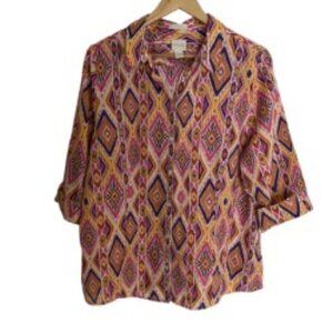 Chico's Multi Colored Linen Button Up Top 12